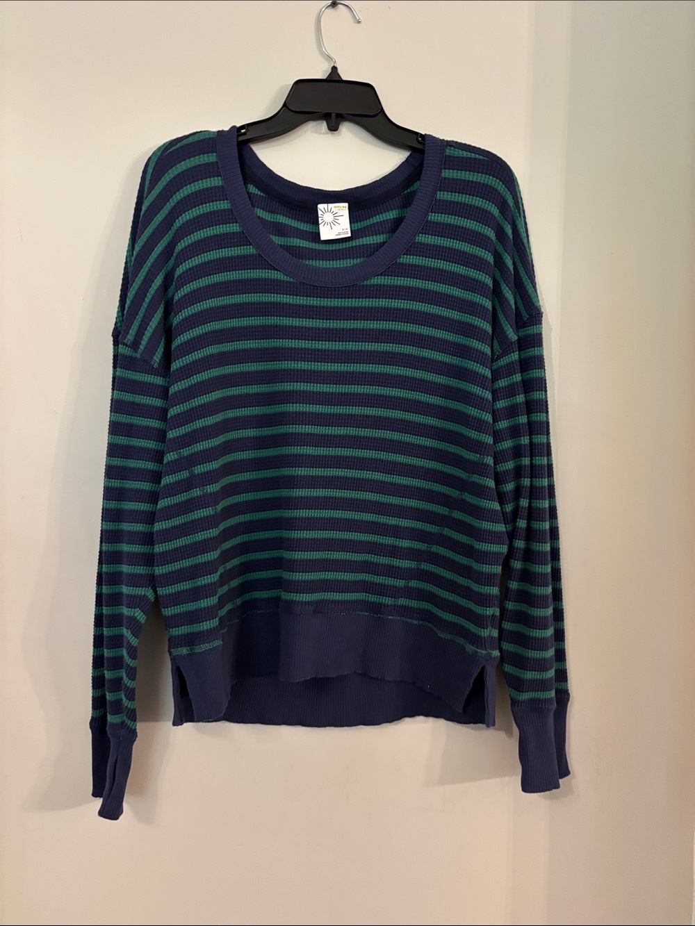 aerie Navy & Green Striped Ribbed Knit Top